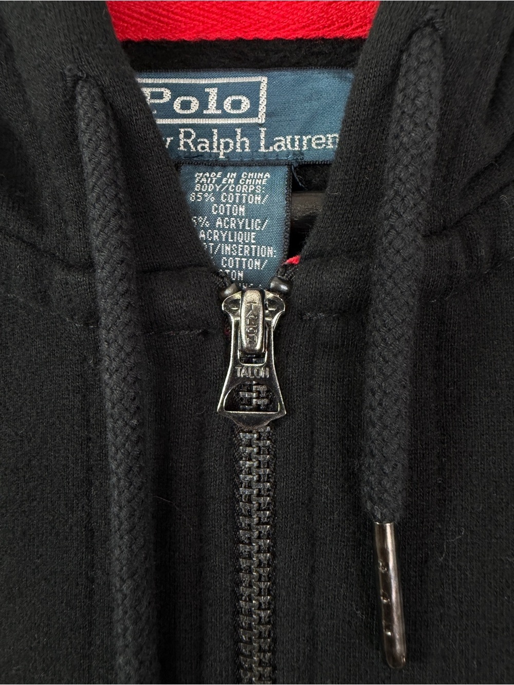 Vintage Polo Ralph Lauren Crest Big Pony Full Zip Hoody Large Black Red - Picture 4 of 7